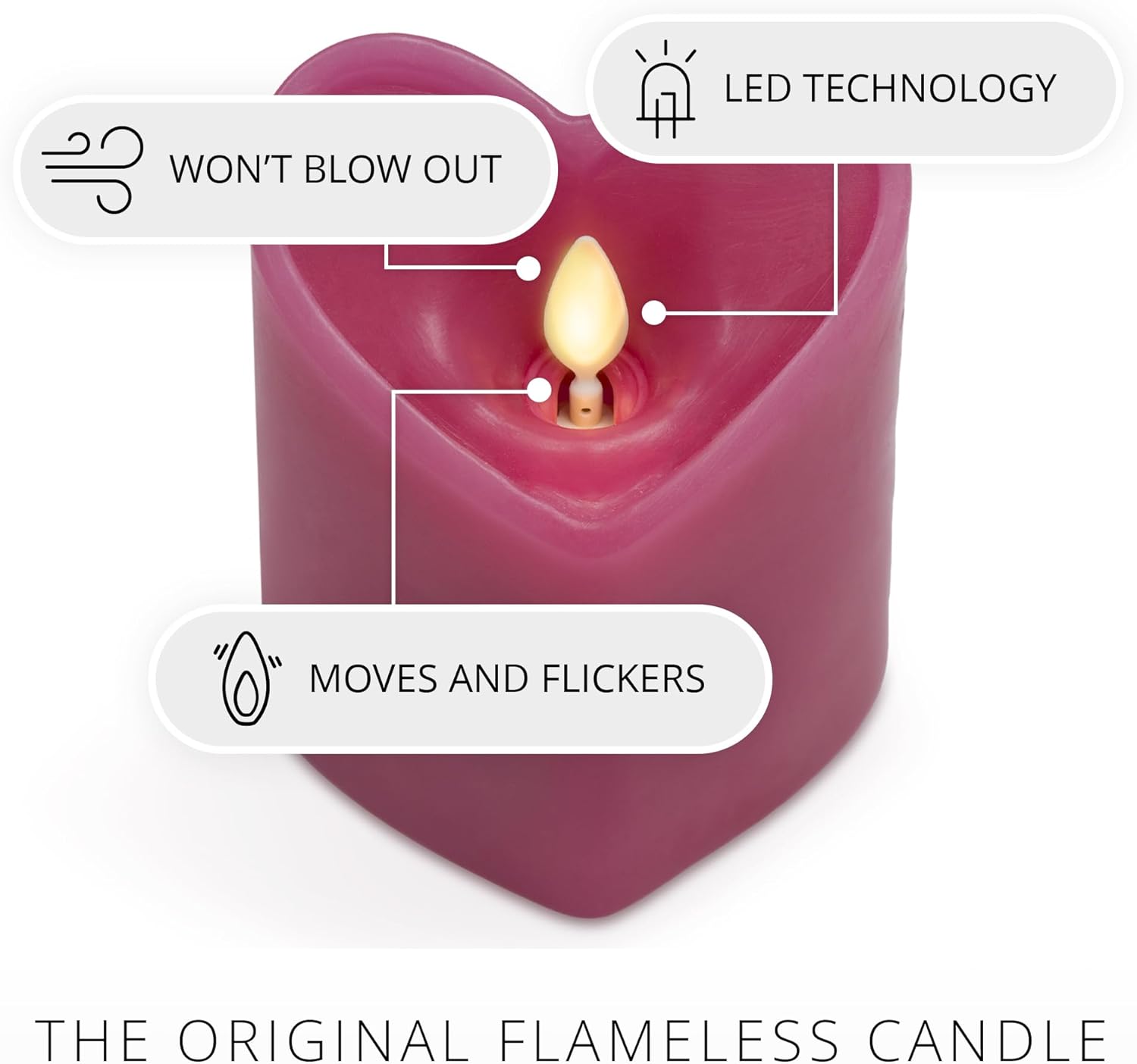 Luminara Raspberry Sorbet Heart Shaped Pillar Candle - Flickering Real-Flame Technology - Remote Ready - Romantic Valentine's Collection - 3.5" x4.5"