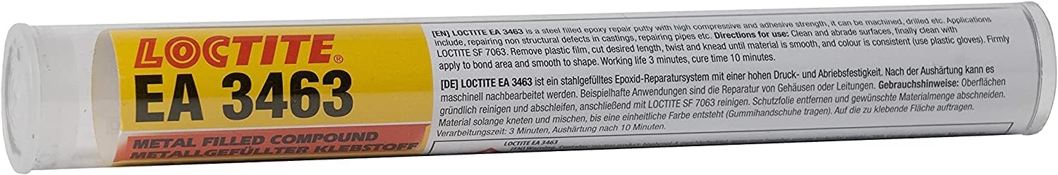 LOCTITE EA 3463, Epoxy Resin for Emergency Repairs, Kneadable 2-Part Epoxy Putty with High Compressive Strength, Metal Filler for Versatile Repairs, Easy to Use, 114g [Energy Class A+++]