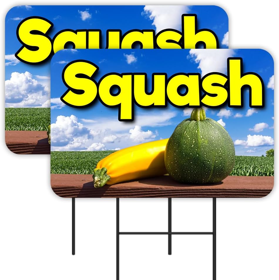 Squash 2 Pack Double-Sided Yard Signs 16" x 24" with Metal Stakes (Made in Texas)