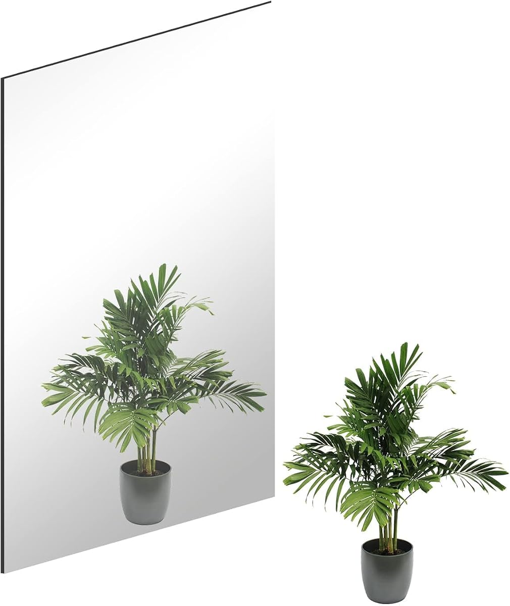 16 x 12'' x 1Pcs Glass Wall Mirror Tile with Self Adhesive Tapes | 2mm High Clear Frameless Mirror Sheet Wall Decor, Modern Decorative Mirror for Bathroom, Bedroom, Living Room, Gym, Door