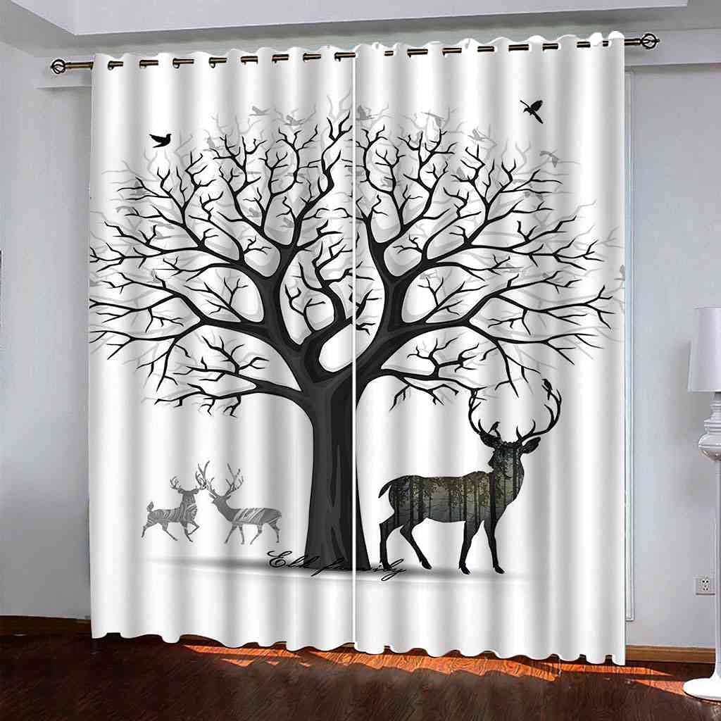 Rideaux de fenêtre isolants thermiques phoniques rideau occultant wapiti 3D salon chambre noir