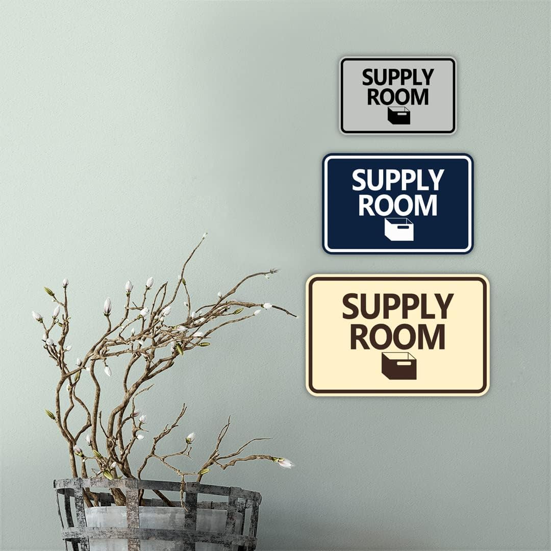 Classic Framed Supply Room Sign (Brushed Silver) - Large (2 Pack)