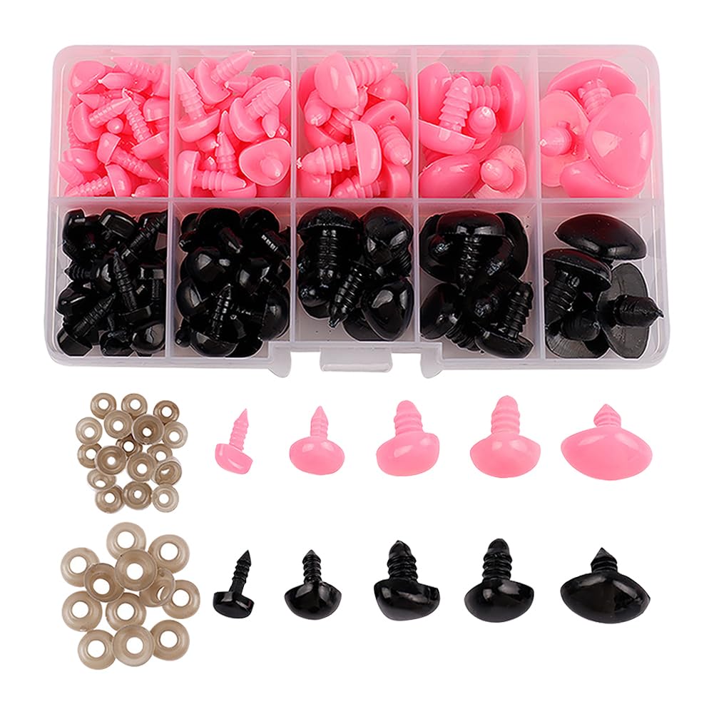 HugeDE 106 Pcs Plastic Safety Noses Stuffed Crochet Eyes Small Crafting Noses Plush Bear Noses Craft Animal Noses Doll Making Noses with Washers for Decoration