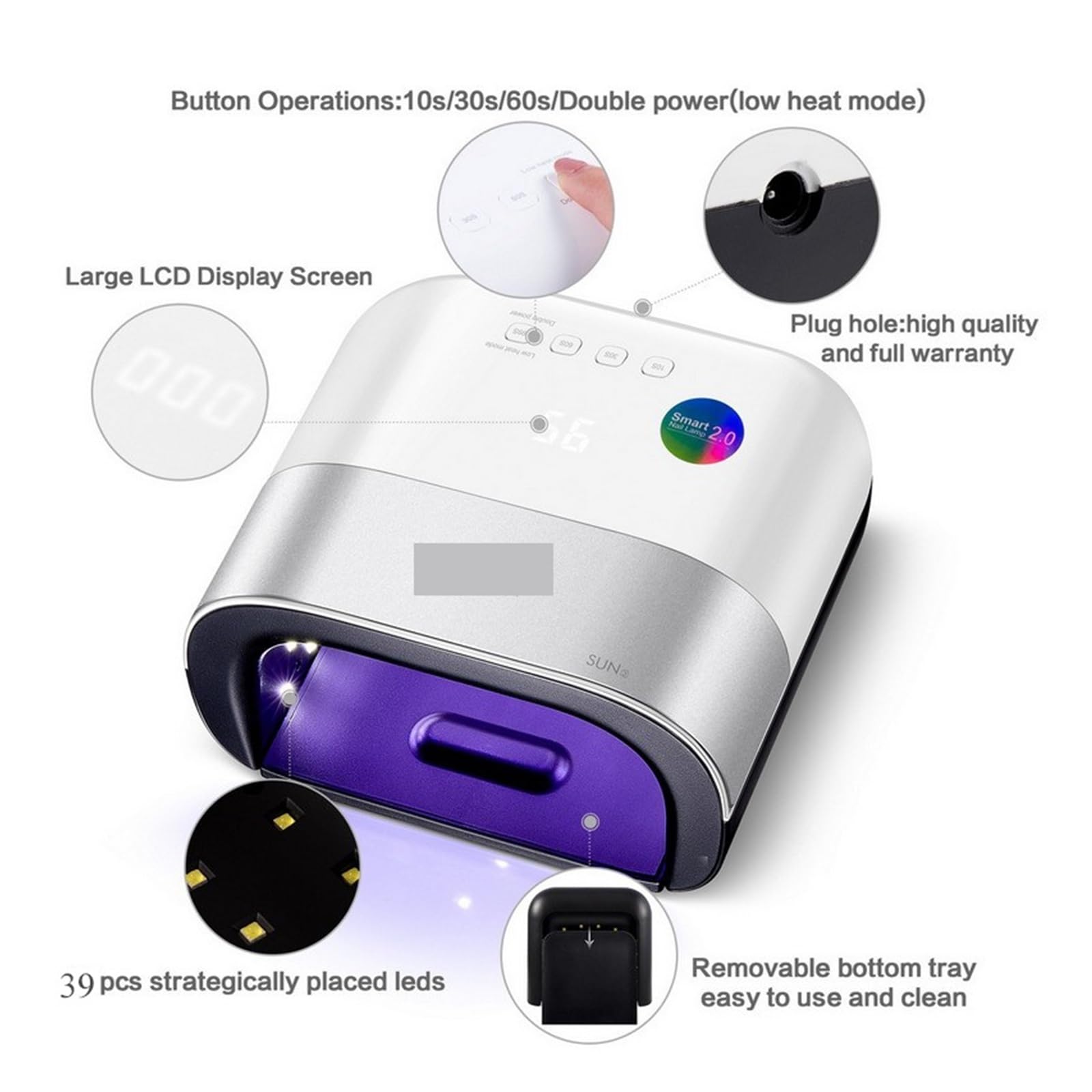 Lampa UV do paznokci, Lampa LED UV do paznokci Suszarka 48W Paznokci z pamięcią Smart Timer Niewidoczny zegar cyfrowy Wyświetlacz