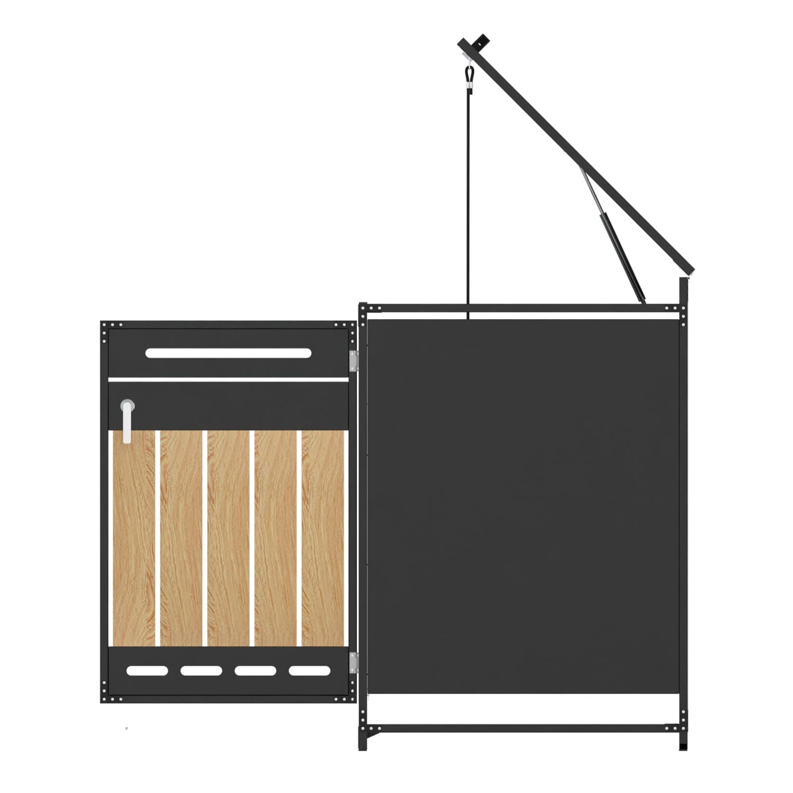Abri pour poubelles avec Couvercle hydraulique, Habillage Vertical Aspect Bois, aération à Fentes oblongues, Armoire de Rangement de Jardin en Fer avec Serrure (1)
