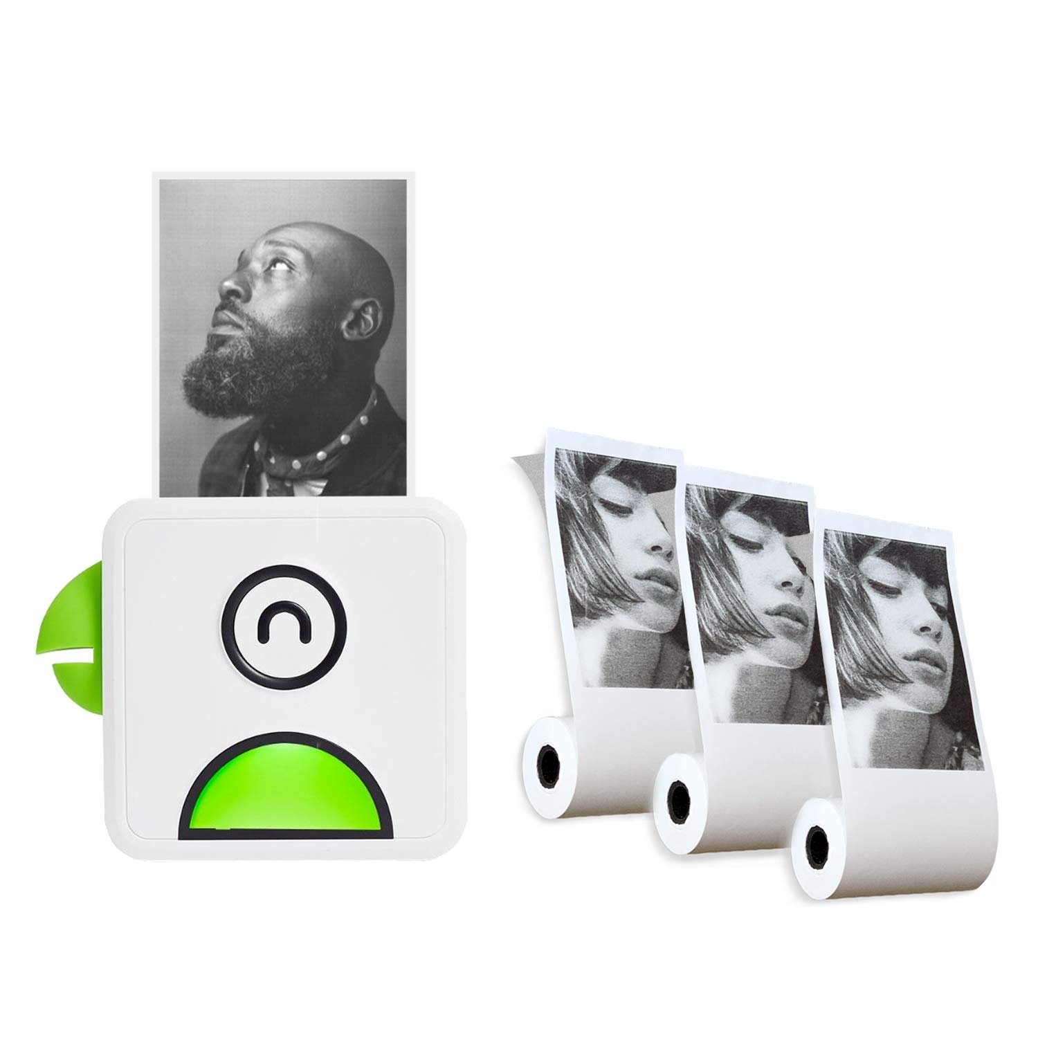 PoooliprintL2 Inkless Pocket Printer, Green + White Sticky Paper 3 Rolls