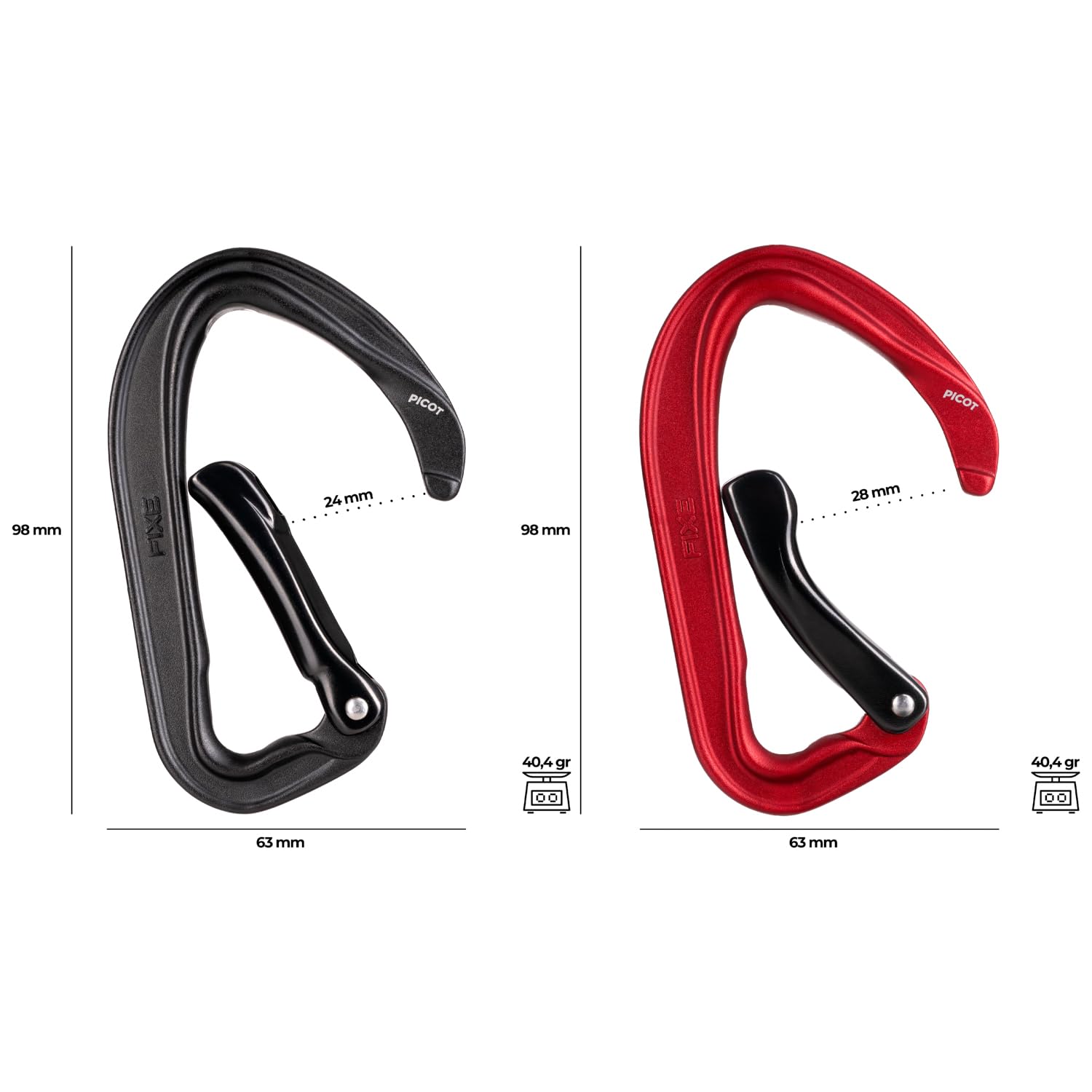 FIXE - Pack 4 Cintas Exprés Picot para Escalada Deportiva, Mosquetones Ligeros con Nariz Cónica, Snagfree y Doble Verruga, Cinta de Poliamida 25 mm, EN 12275