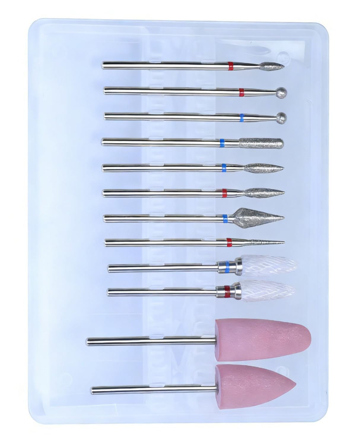 Punte Fresa Unghie 12 Pezzi Professionali, Diamante e Ceramica con Scatola per Rimozione Gel Acrilico Rapida e Manicure Pedicure.