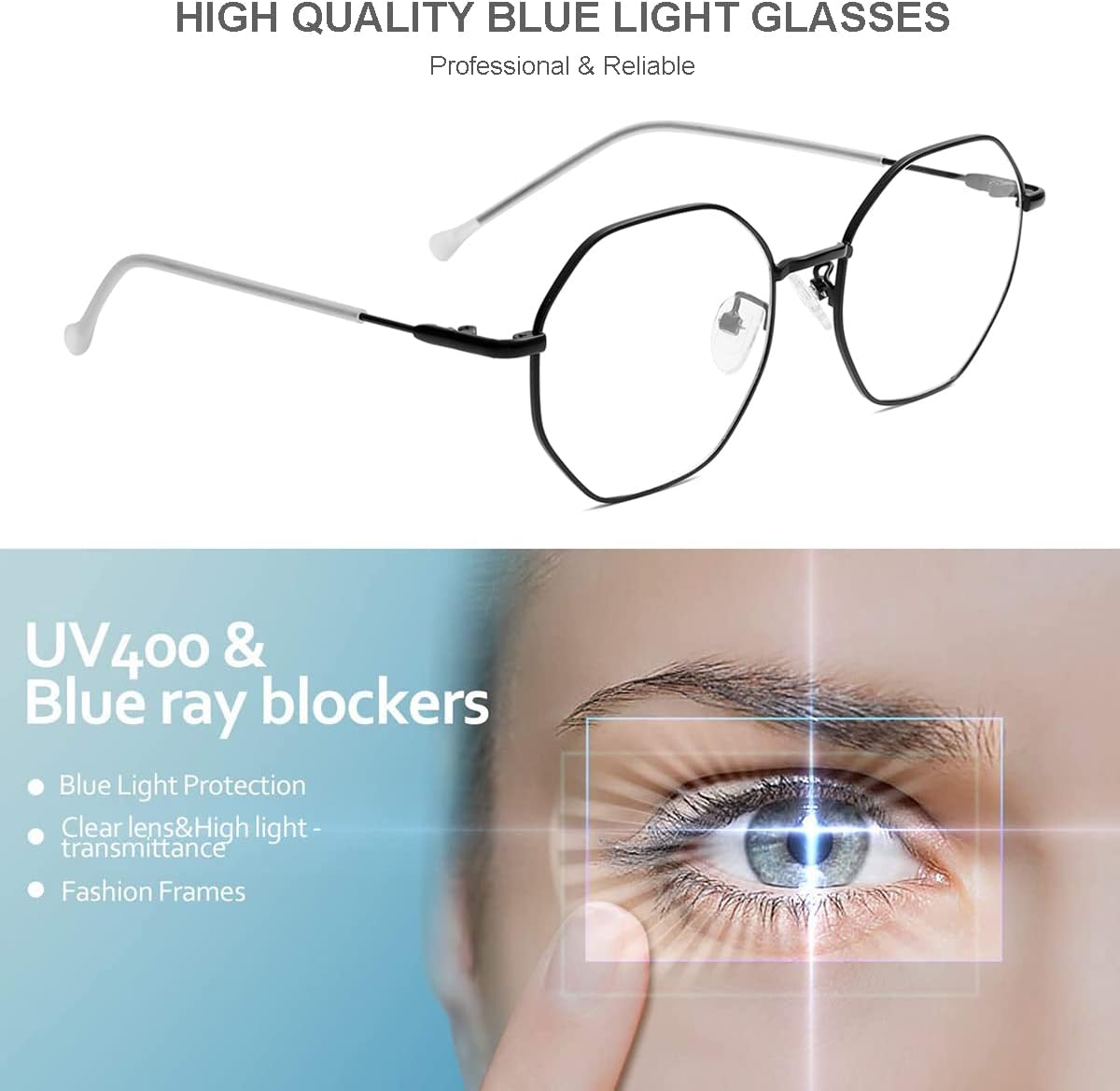Gleyemor Blue Light Glasses for Women Men Vintage Octagonal Metal Gold Frame Computer Glasses - Image 6
