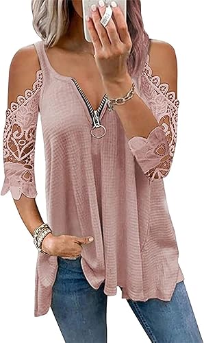 Camisetas casuales de verano para mujer, de manga corta, sexy, corte bajo, con cremallera, cuello en V, con tirantes delgados, hombros descubiertos,