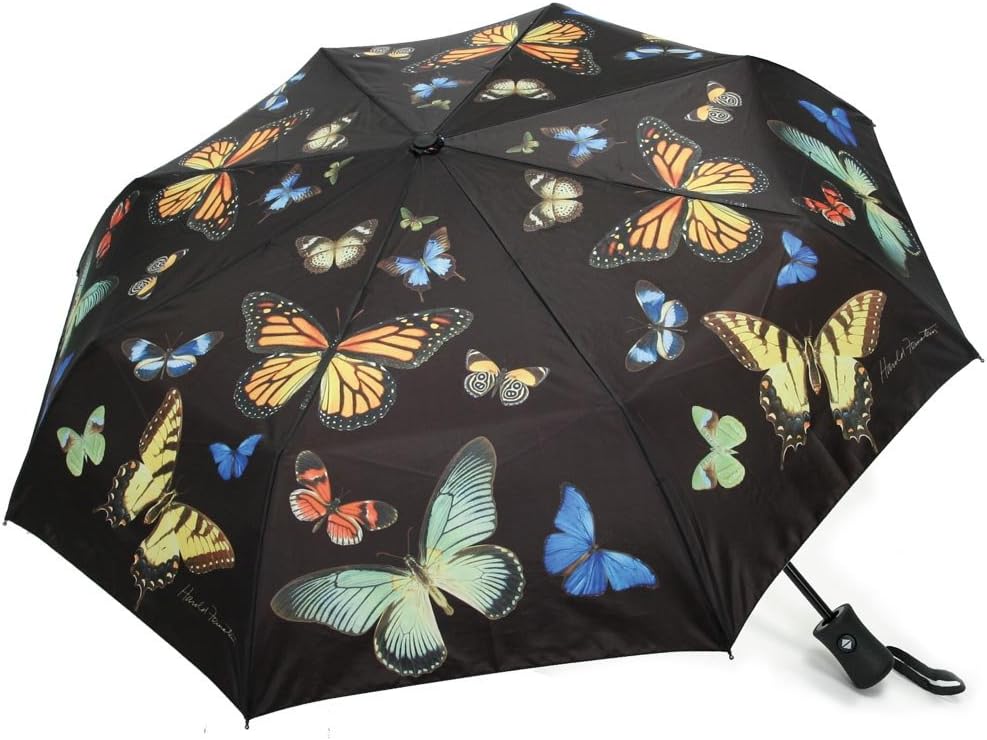 Harold Feinstein Auto Open and Close Butterfly Collapsible Compact Umbrella, Multi-Colored, One Size