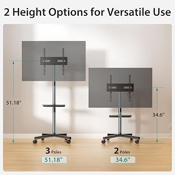 OLIXIS Rolling TV Stand with Wheels, Portable TV Cart for 23-60 Inch Screen