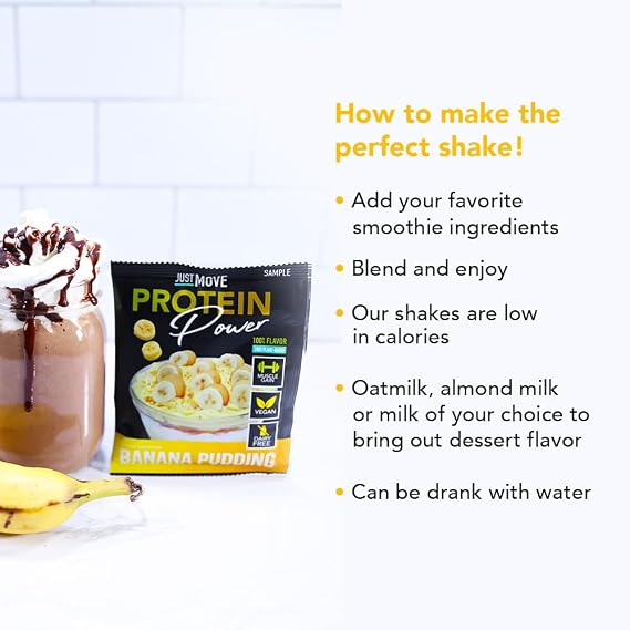 Just Move Protein - Banana Pudding - Vegan (Plant Based), Organic, Dairy Free, Soy Free, Gluten Free, Keto, Peanut Free, 20g Protein, Low Carb, Non GMO (32.9 Oz)