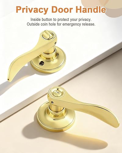 Miniatura 45 de Probrico - Paquete de 10 manillas de privacidad para puerta de dormitorio y baño, estilo ondulado, con palancas de níquel satinado.