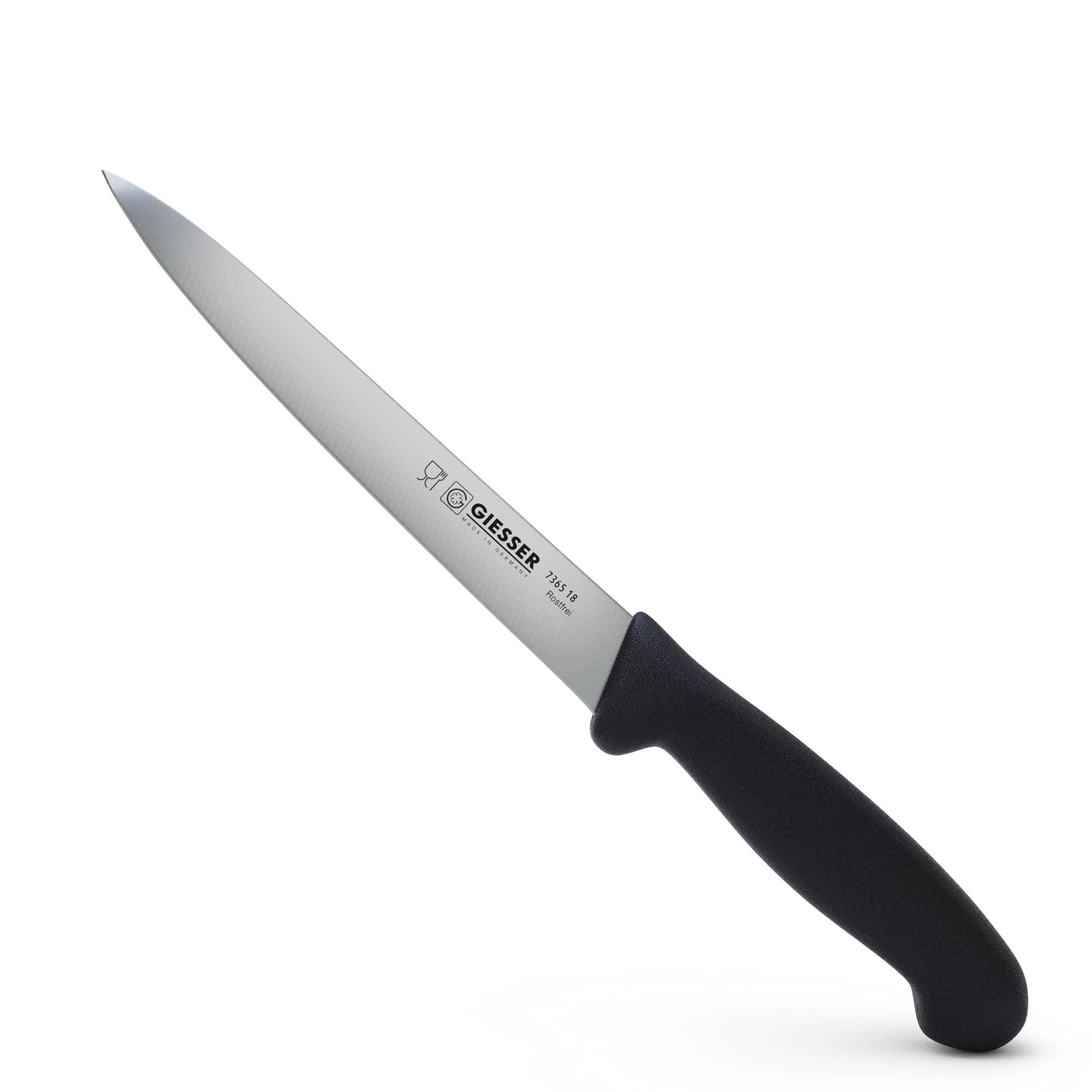 Giesser depuis 1776 - fabriqué en Allemagne - Couteau à fileter noir, Basic Black, lame 18 cm, antidérapant, couteau à fileter lavable au lave-vaisselle, inoxydable