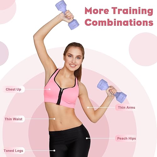 Miniatura 5 de Juego de 2 mancuernas ajustables, 11 libraspar de mancuernas para mujer, cada una de 2.2 libras, 3.3 libras, 4.4 libras, 5.5 libras, juego de pesas