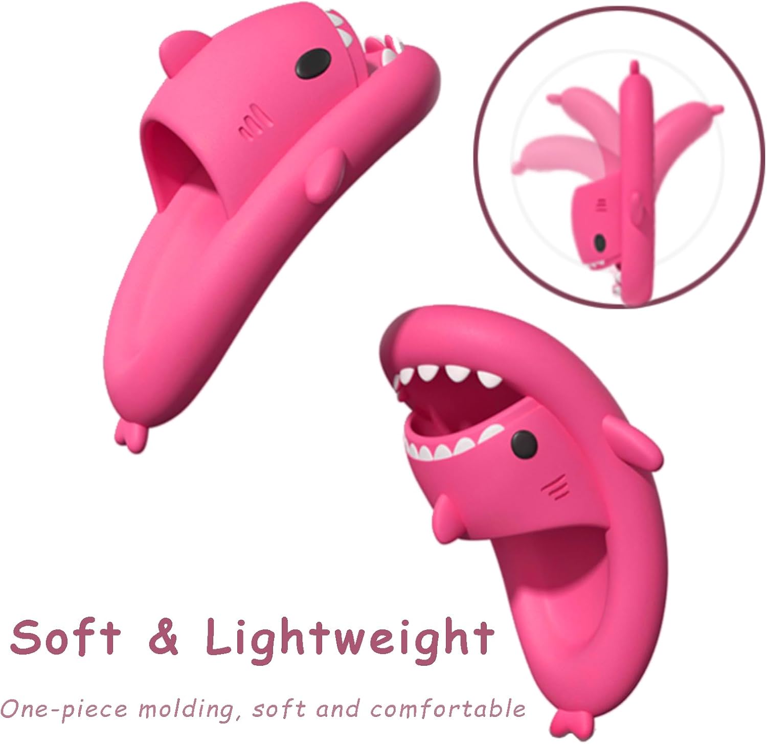 rosyclo Shark Slides for Women and Men, Cute Shark Slippers Adult Youth Cloudy Summer Soft Lightweight Anti-Slip Thick Sole Beach House Cloud Cushioned Shower Slide Sandals Indoor Outdoor - Image 2