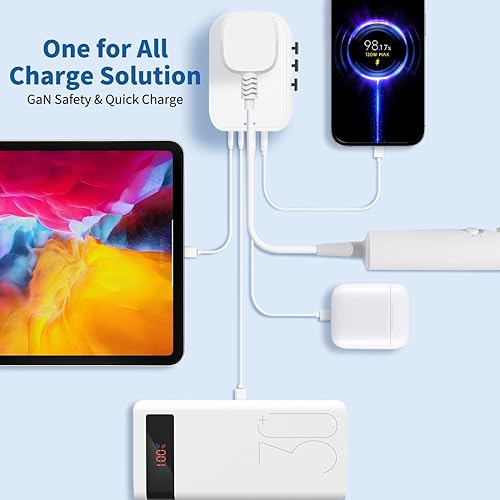 Miniatura 7 de Aigostar GaN - Adaptador de viaje universal 5 en 1, adaptador de enchufe internacional de carga rápida de 45 W con 2 puertos tipo C y 2 puertos