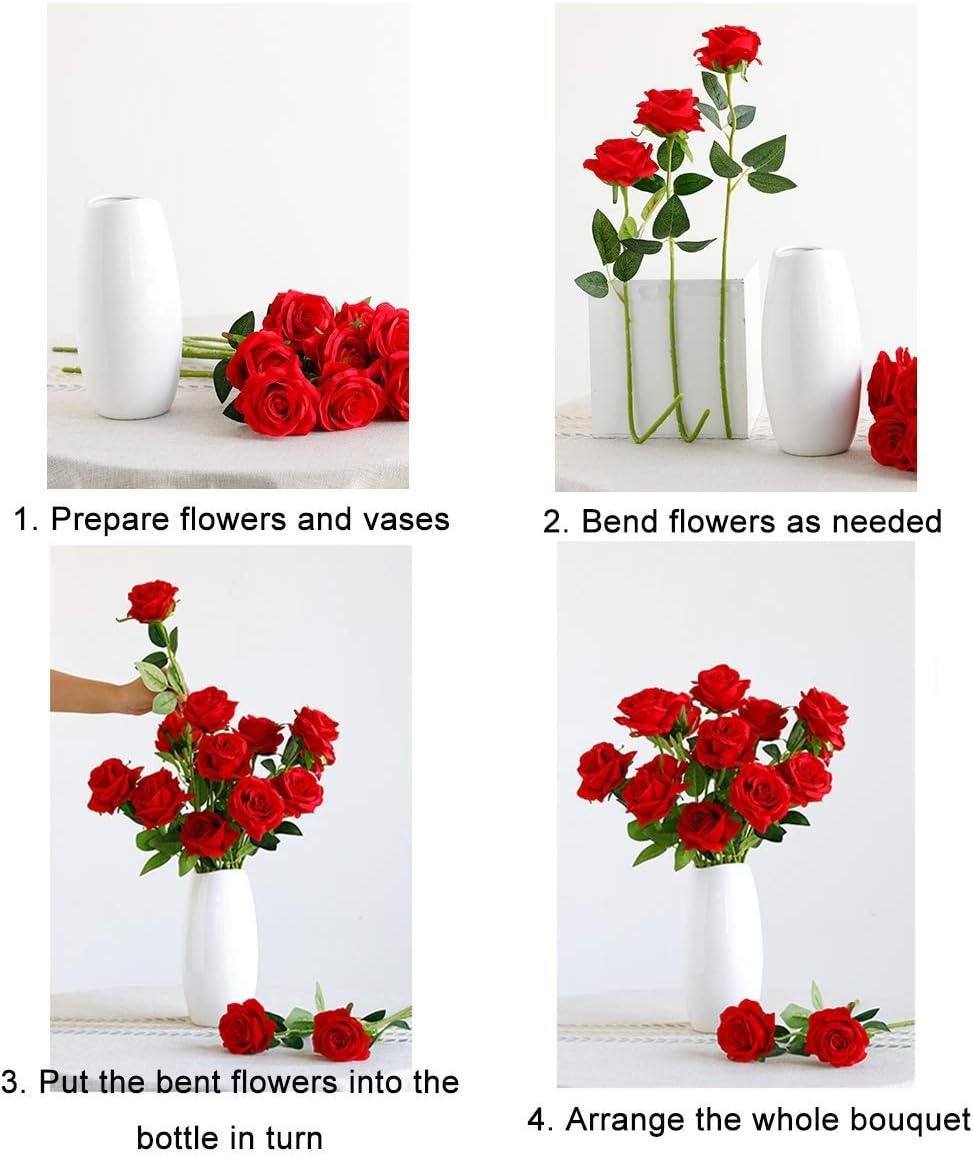 Hawesome 12PCS Artificial Silk Flowers Realistic Roses Bouquet Long Stem for Home Wedding Decoration Party (12pcs-red 1) - Image 6