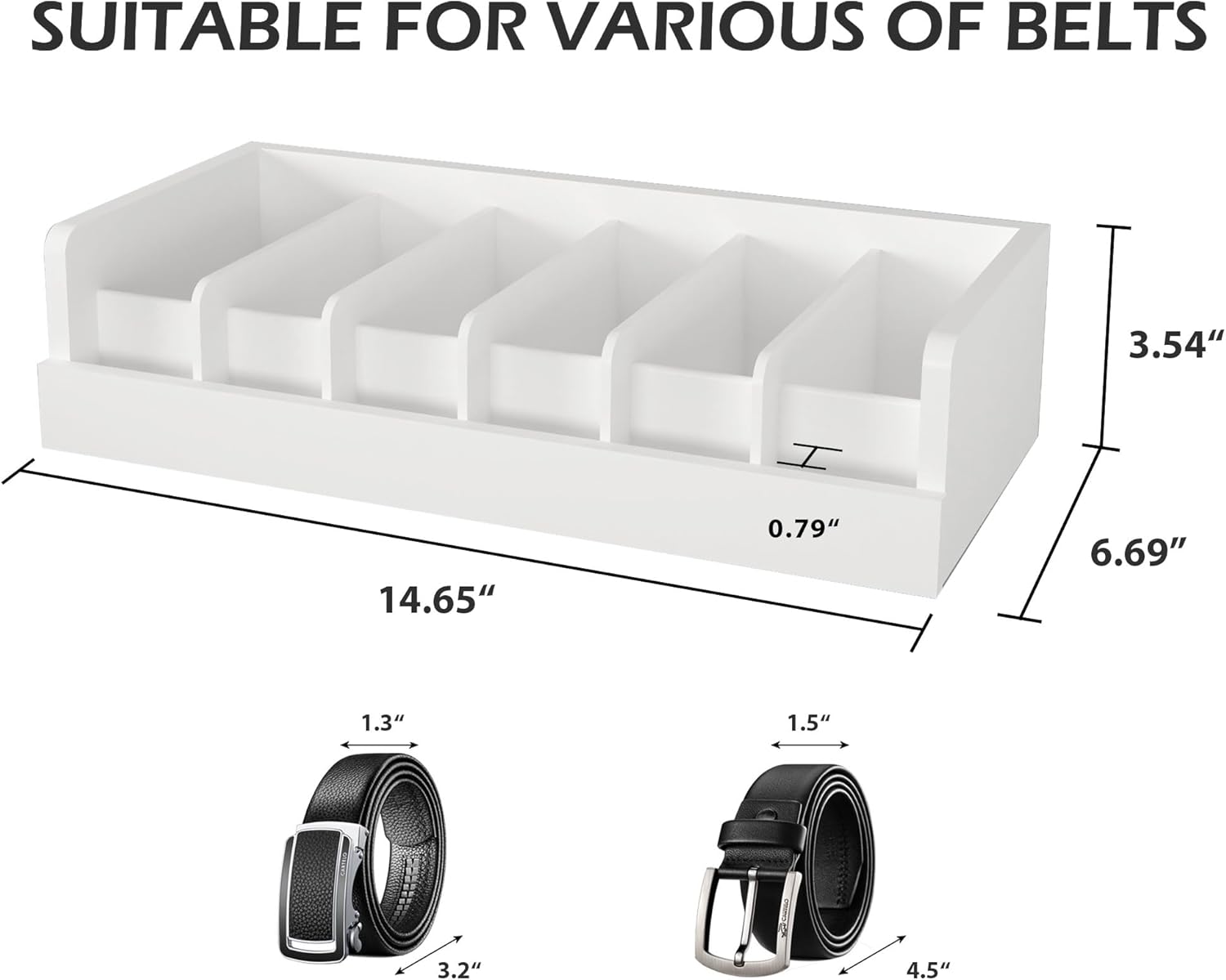 belt organizer for drawer - bamboo belt storage organizer | belt rack for closet wall mount men women tie sock bra scarf ribbon(white, 6 grids) 6 grids white