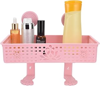 Shower Caddy Shelf Organizer Rack,Plastic Shower Shelf Bathroom Racks Storage No Drilling Adhesive Bathroom Shelves Basket Wall Mount Shower Storage Rack for Bathroom Kitchen(Pink)