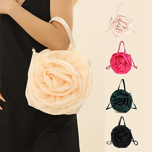 Miniatura 5 de Bolso de noche para mujer, formal, de satén, rosa, floral, con pétalos, boda, graduación, fiesta, bolsa de novia con asa