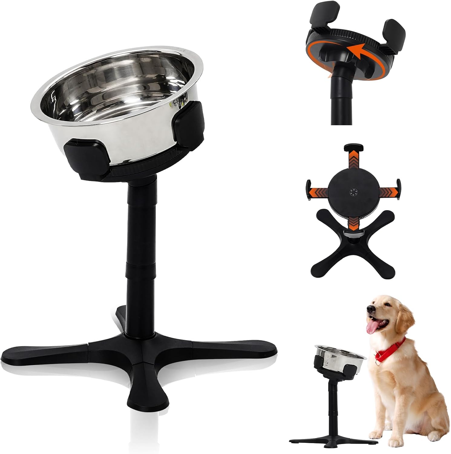 Comederos Bebedero para Perros Acero Inoxidable con Pie Soporte Juego de Cuencos Elevados Altura Ajustable, Compatible con Varias Tazas, Ldeal para Perros Pequeños, Medianos y Grandes(Negro)