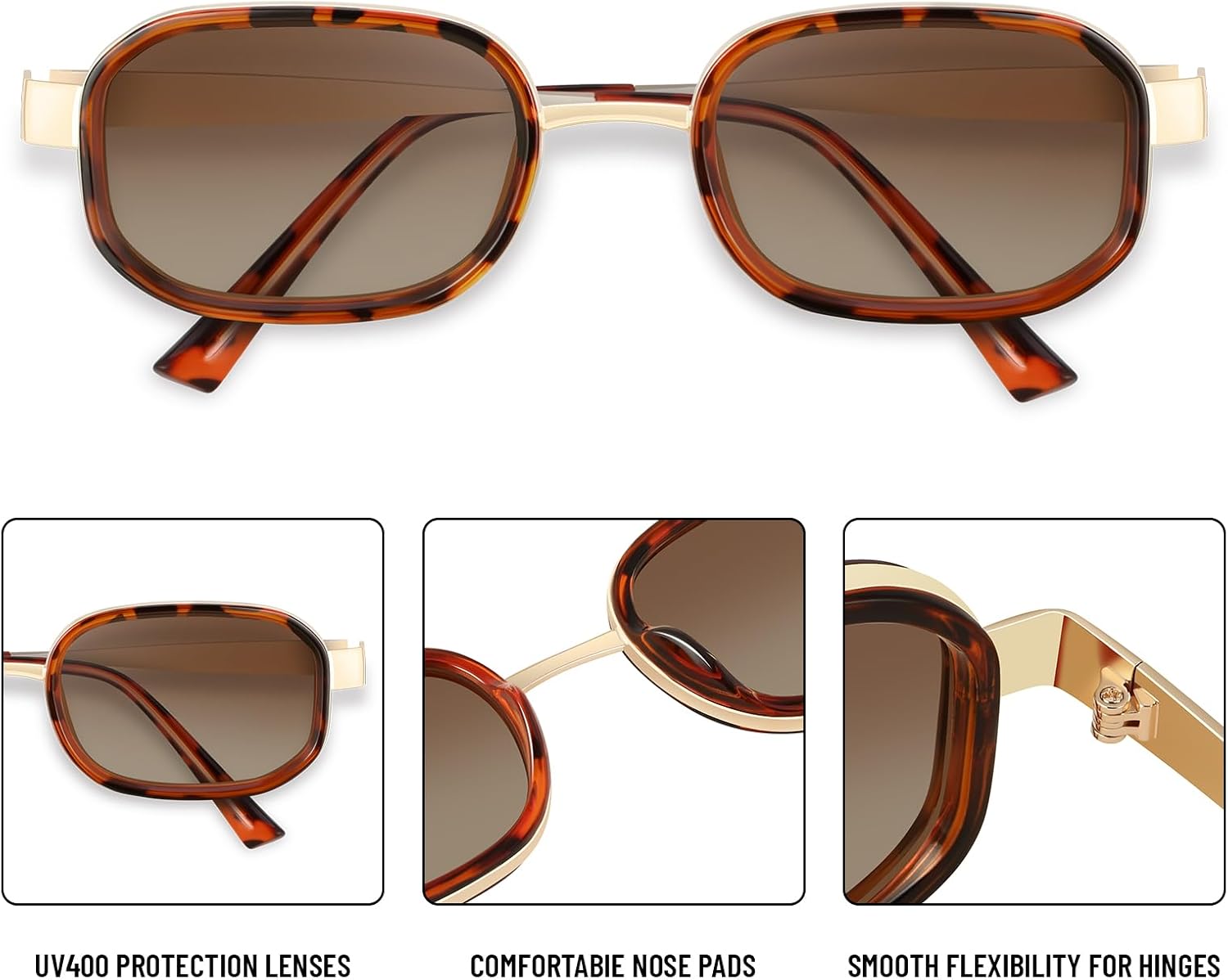 Trendy Rectangle Sunglasses for Women Men, Small Retro Square UV400 Protection Thin Fashion Unisex Sunnies