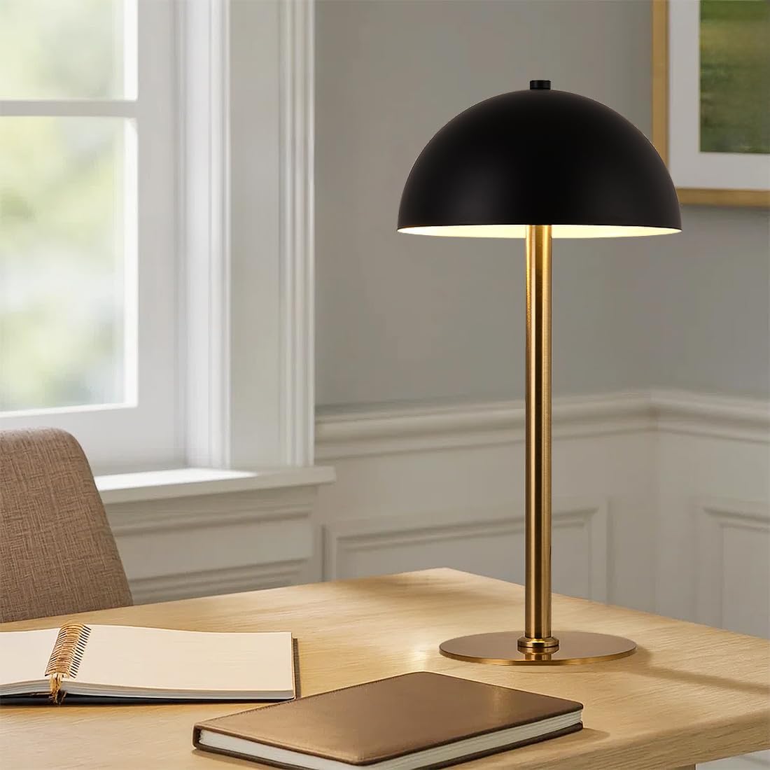 Black Gold Mushroom Table Lamp Mid Century Metal Iron Desk Lamp Retro 2 Lights Table Lamp Bedside Reading Light for Bedroom Living Room Study Room