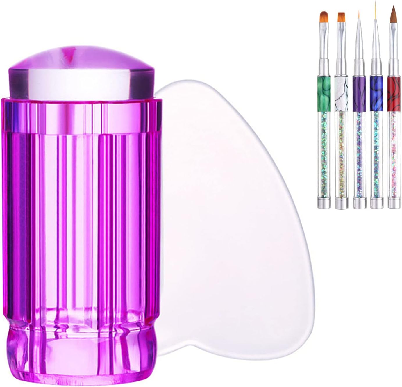 Nail Silicone Seal Scraper Clear Nail Art Stamping French Nail Transfer Manicure Tool with 8PCS Draw Line Pen Gel Nail Brush