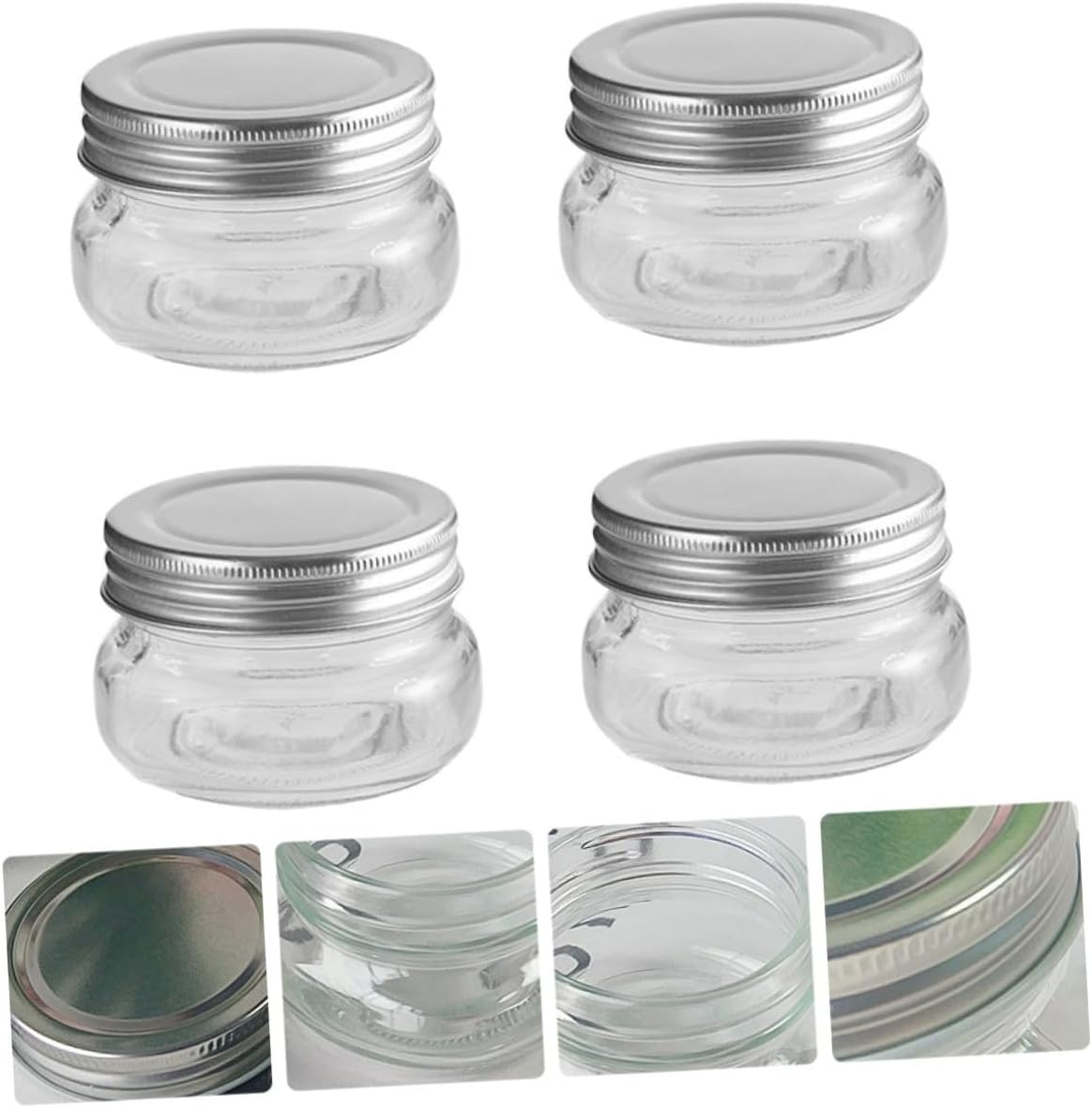 BESTYASH 4pcs 150ml Glass Candy Jar with Aluminum Lid Small round Container for Candy and Chocolate Storage Compact Xmas Storage Jars for Party Favors and DIY Use