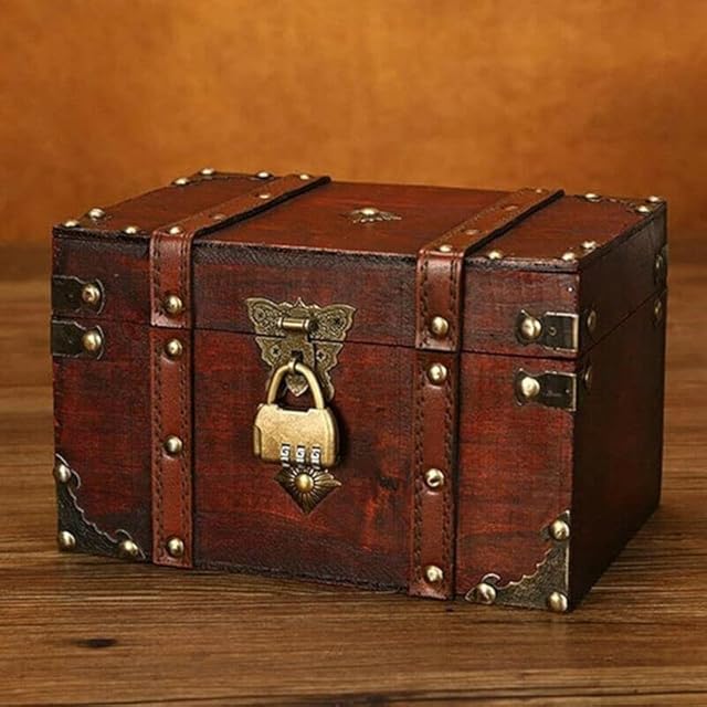 Retro Jewelry Treasure Chest With Lock Vintage Wooden Trinket Storage Box (S (7.1x3.9x4.3in))