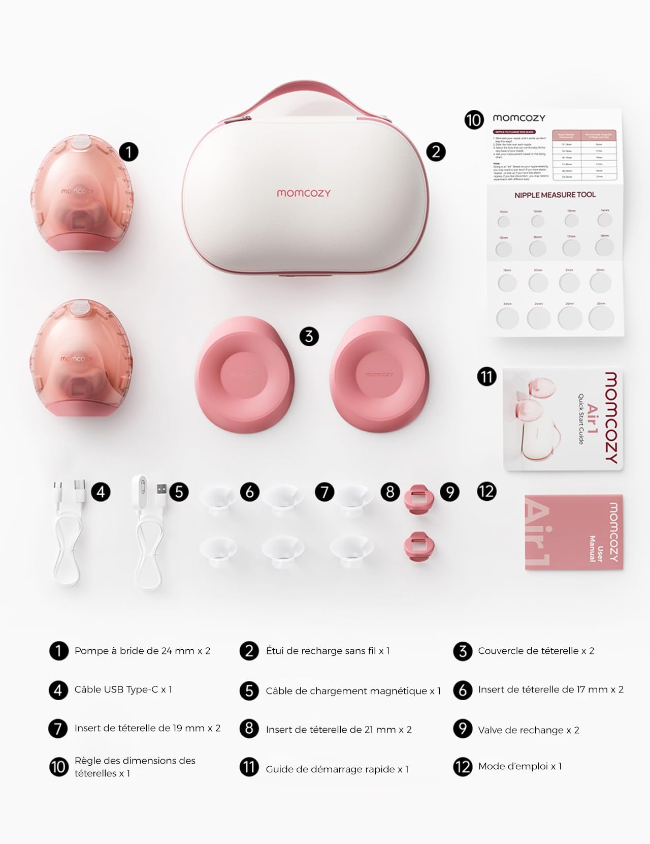Momcozy Air 1 Tire-Lait Ultra-Fin, Tire-Lait Portable Mains Libres avec Étage de Chargement sans Fil & Contrôle par Application avec Mode Auto & Alerte de Remplissage, Dessus Transparent