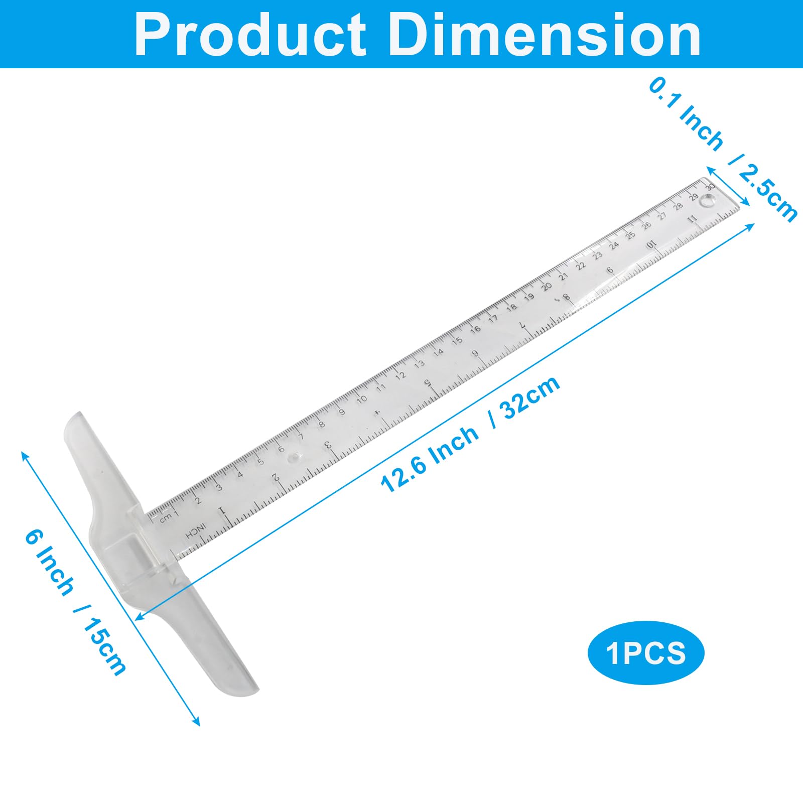 Lot de 1 règle en T en plastique transparent de 30,5 cm pour travaux de mise en page générale et dessin technique