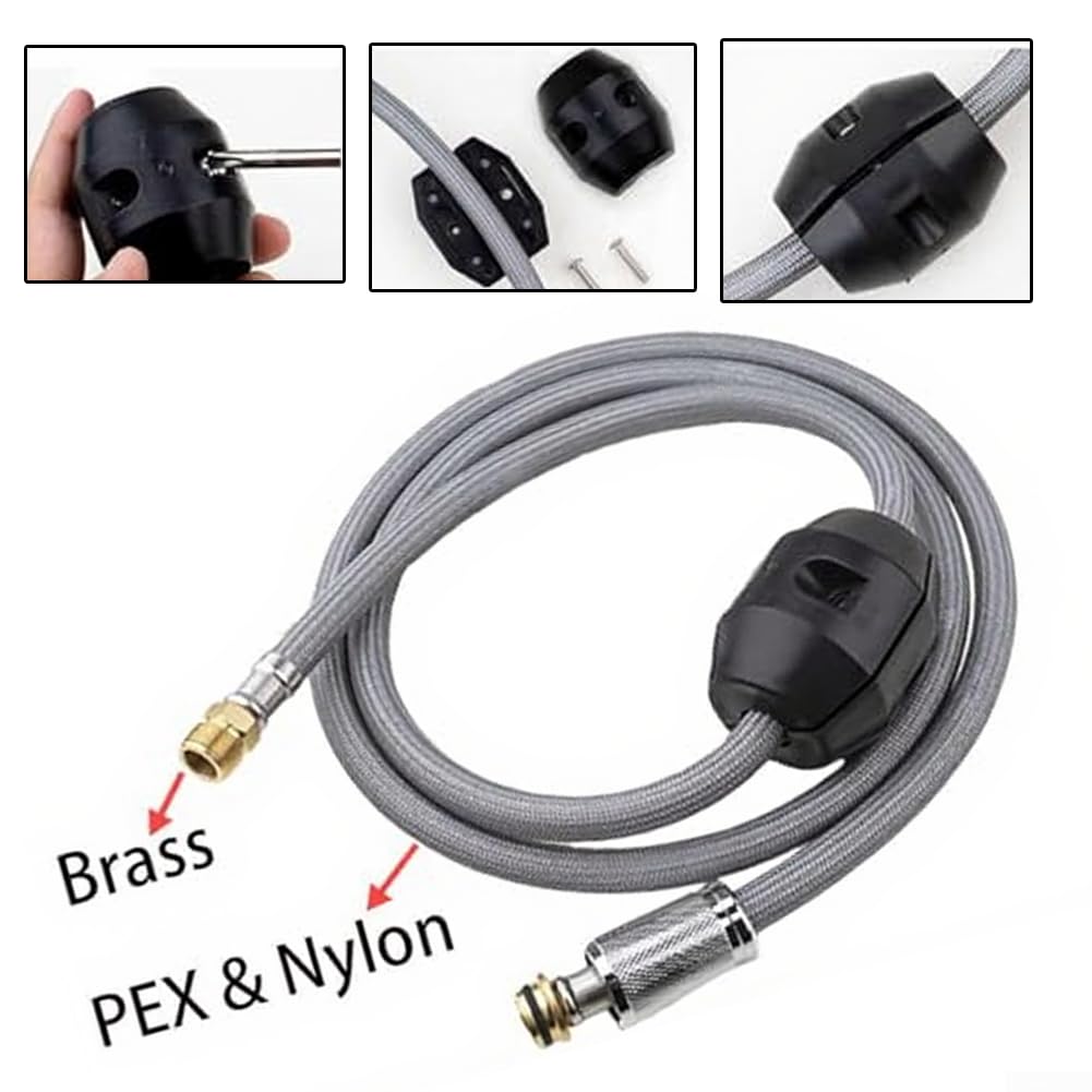Tuyau de Remplacement pour Robinet extractible, Flexible de douchette pour évier de Cuisine, 150 cm (59 Pouces) en Nylon tressé avec raccord en Laiton, Tube d'alimentation en Eau é