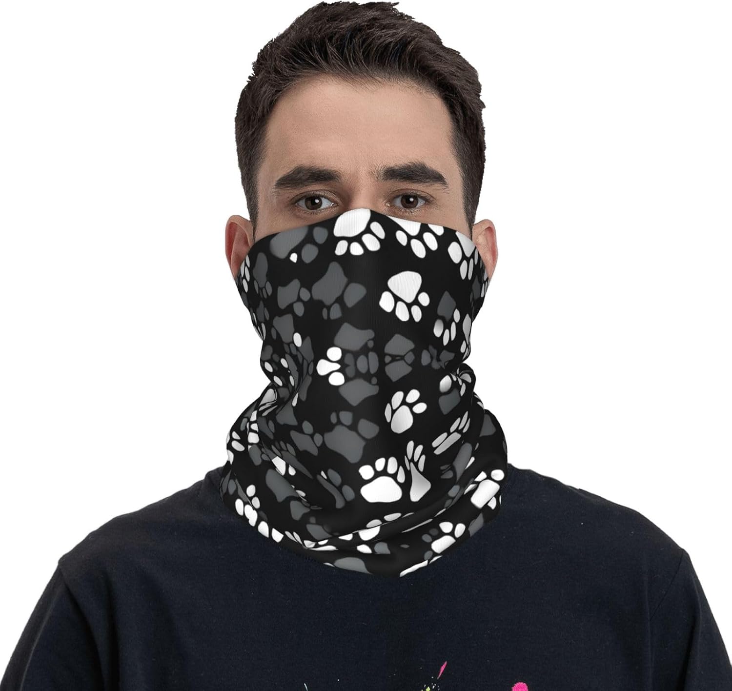 Black and White Paw Print Print Outdoor Headband, Sports Tube Bandana Neck Gaiter Scarf Face Cover for Cycling Running