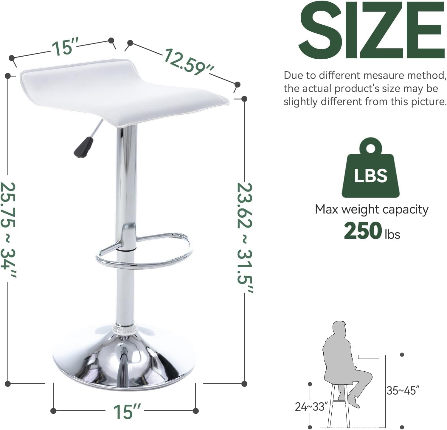 Adjustbale Barstools, Backless Counter Height Swivel Bar stools with Footrest,Kitchen Dining Chairs,Set of 2(White)