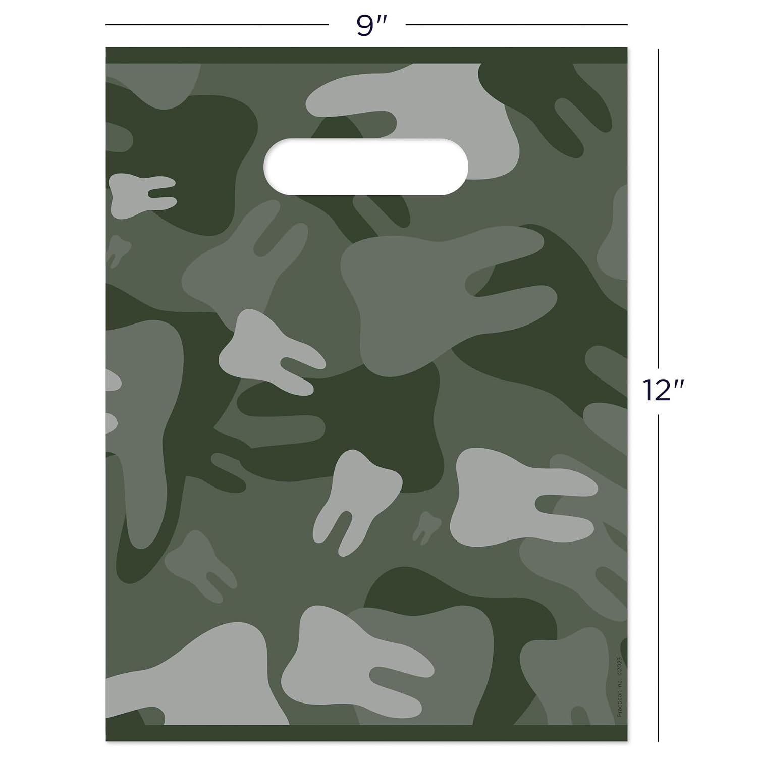 Practicon Tooth Camo 9" x 12" Dental Giveaway Bag, Dental Hygiene Patient Care Goodie Bag, Dentist Office Plastic Gift Bags, 100 Pack