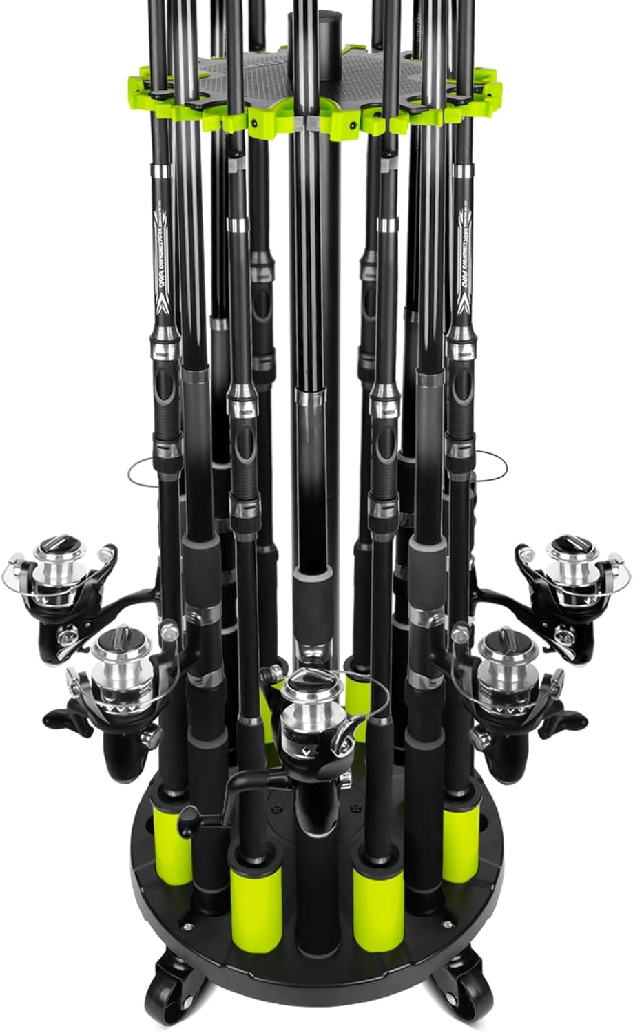 Hikeen Fishing Rod Holder for Garage, Fishing Pole Holders Rod Rack, Holds up to 20 Rods with Rolling Wheels, Fishing Gear Equipment Storage Organizer