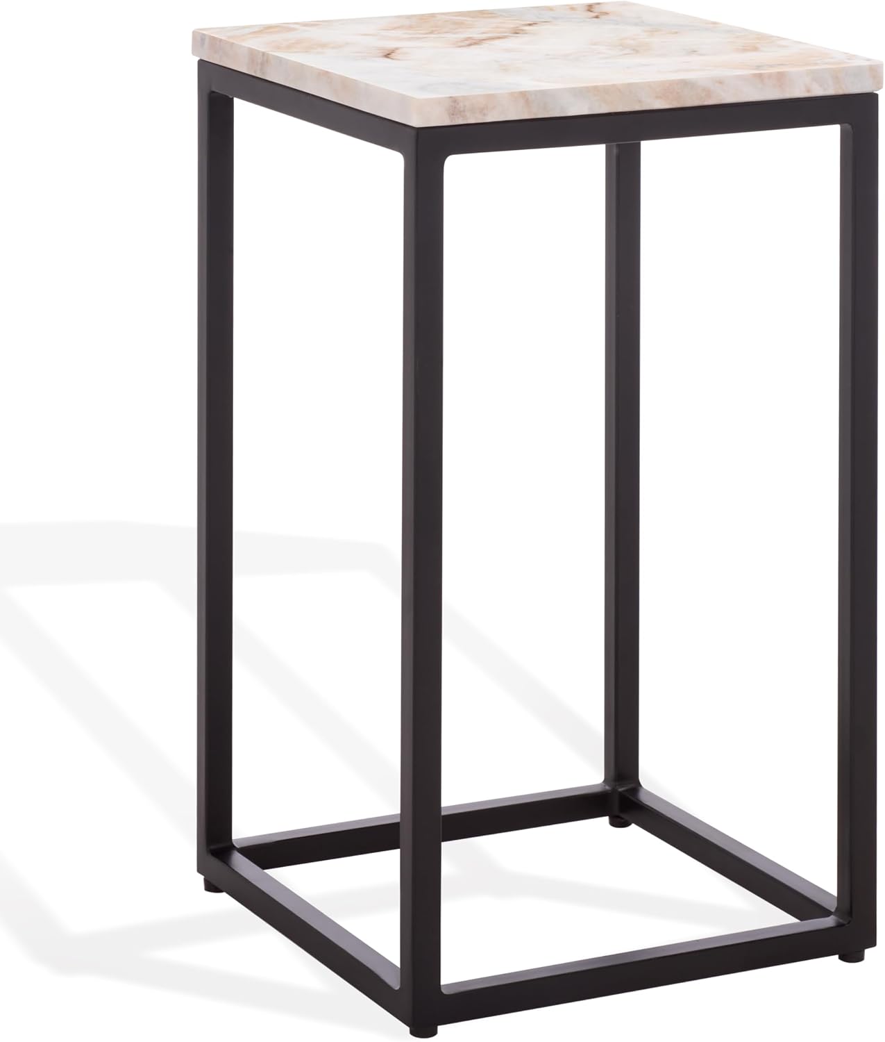SAFAVIEH Couture Collection - Macklyn Square Light Brown Marble Top Accent Table, Black Metal Frame Design, Fully Assembled (SFV5768A)