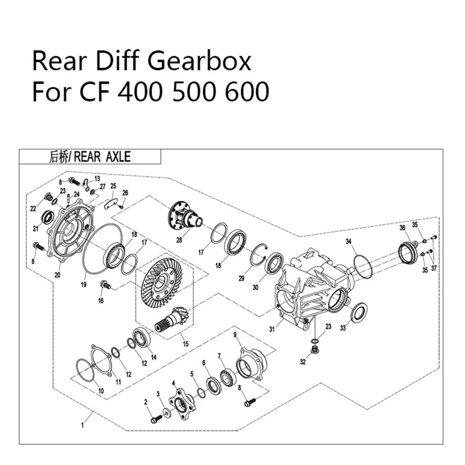 Rear Gearbox Differential Axle Assy for CF 450 500 625 X4 X5 X6 OEM Q820-330000-10000 ATV UTV Spare Parts