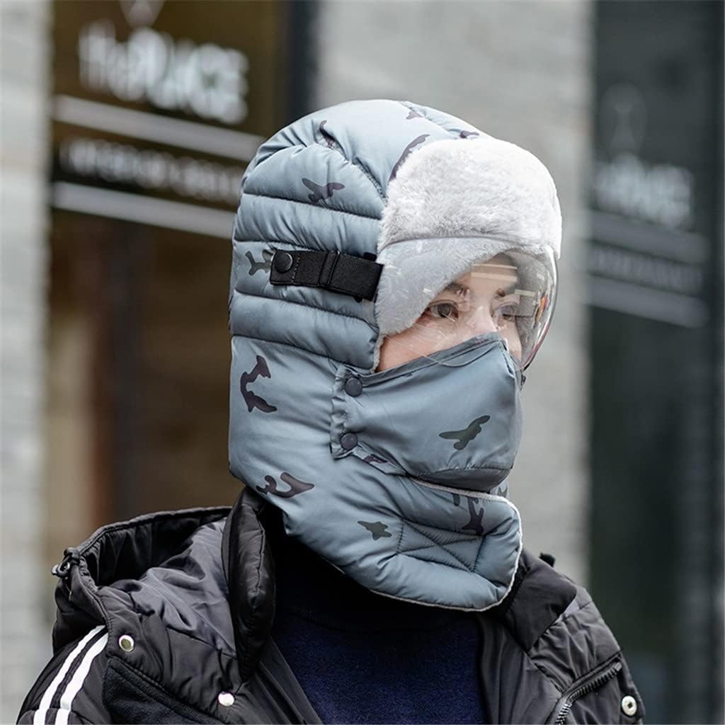 Winter Riding Ski Cap Velvet Padded Ear Muffs Warm Bomber Hat Men's Glasses(Black)