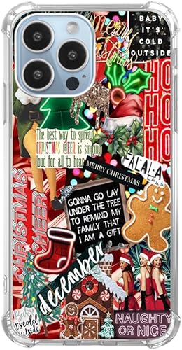Fisgerod Funda de collage de invierno para iPhone 13 Pro Max, bonita funda de collage de Navidad para niñas, mujeres y hombres, funda única de TPU