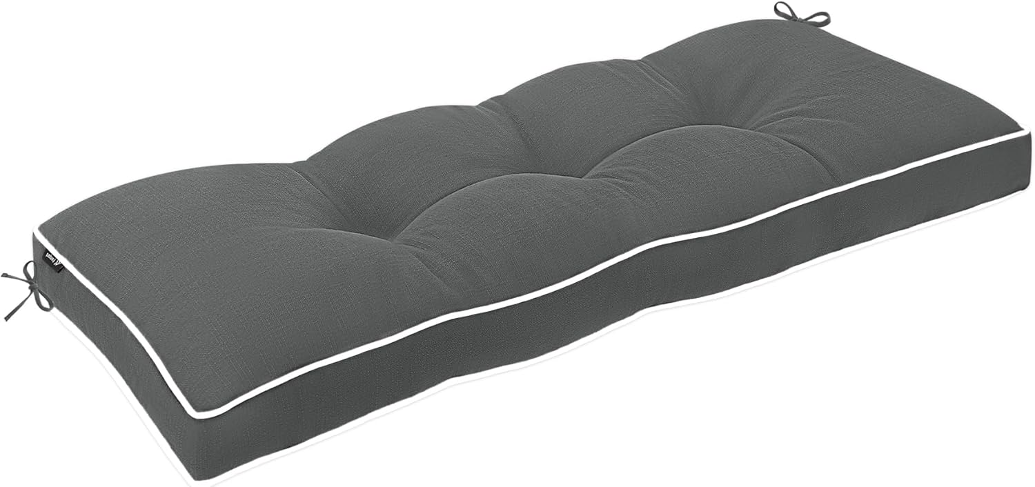 Favoyard Outdoor Bench Cushion 42 x 16 Inch Water-Resistant & 3-Year Fade Resistant Patio Furniture Cushions Tufted Garden Seat Pads for Indoor/Outdoor Porch Sofa Settee Couch with Ties, Dark Grey
