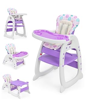 Baby High Chair, Highchairs for Babies and Toddlers, Convertible Baby Feeding Chair, Adjustable Eating Chair for Baby Boy & Girl, High Chairs for Babies 6 Months to 6 Years, Purple