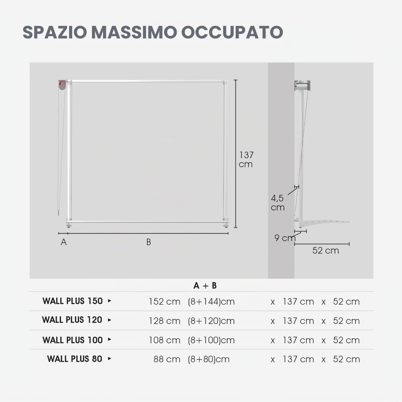 foxydry Wall, stendibiancheria da parete saliscendi, richiudibile, 152 cm | in alluminio e acciaio inox, antiruggine, stendino a muro verticale, per uso interno ed esterno, sostiene 10 kg, bianco