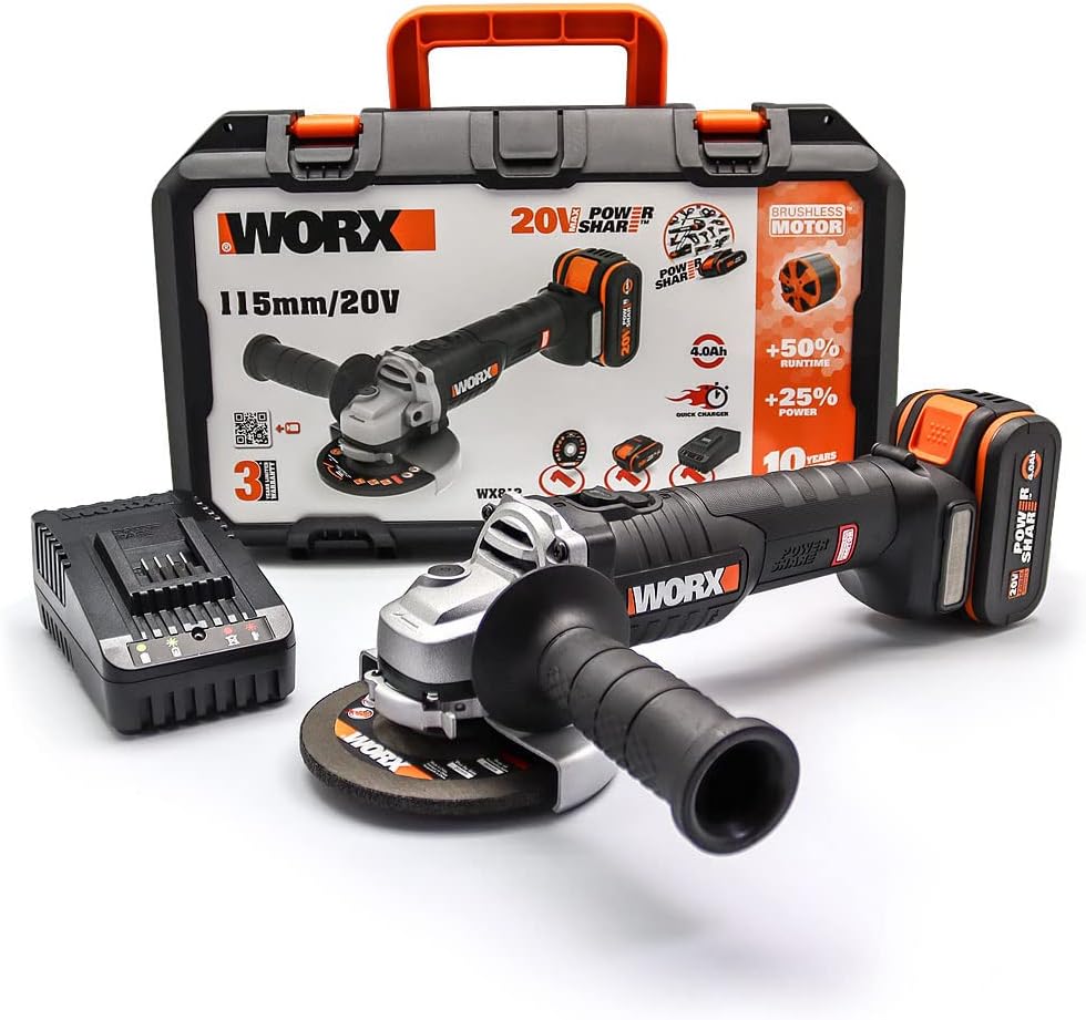 WORX WX813 20Volt 4.0Ah. Li-ion Tek Akülü 115mm Kömürsüz Profesyonel Şarjlı Avuç Taşlama