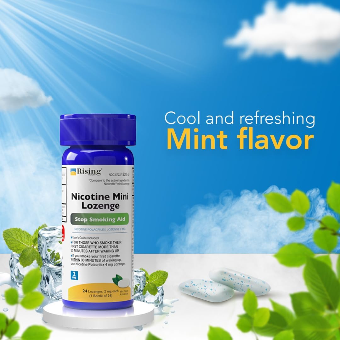 Rising Health Nicotine Polacrilex Mini Lozenges 2 mg | Reduces Nicotine Cravings | Stop Smoking with a Nicotine Replacement Therapy | Mint Flavor - 72 Count