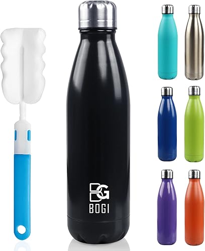Miniatura 1 de BOGI Botella de agua aislada, botellas de agua de acero inoxidable de 17 onzas, a prueba de fugas, botellas de agua deportivas de metal mantienen la
