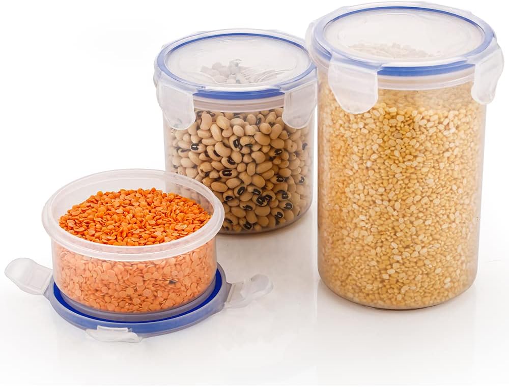 TRIVESH Classics Round Plastic Airtight Food Storage Containers with Leak Proof Locking Lid Storage container set of 3(500,1000,1500ml, Transparent)